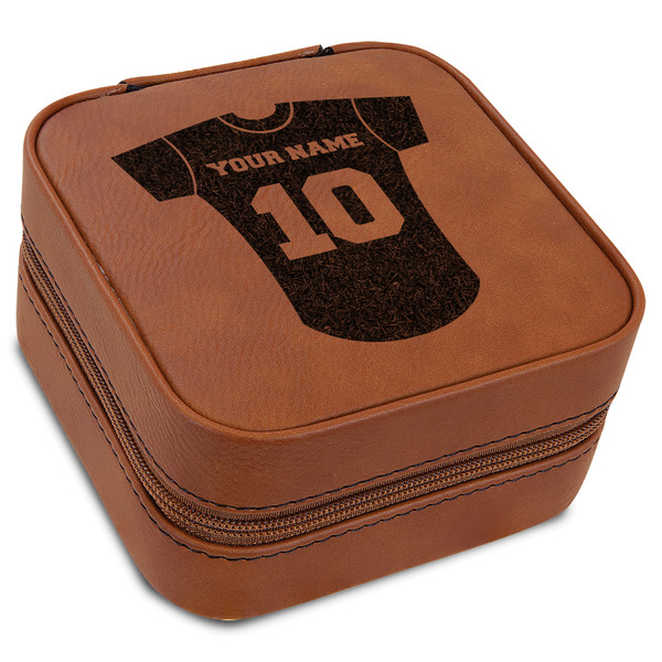Custom Baseball Jersey Travel Jewelry Box - Rawhide Leather (Personalized)
