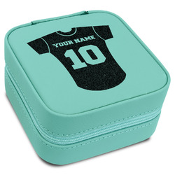 Baseball Jersey Travel Jewelry Box - Teal Leather (Personalized)