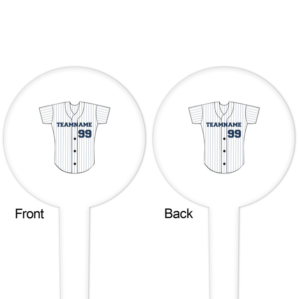 Baseball Jersey White Plastic 4" Food Pick - Round - Double Sided - Front & Back