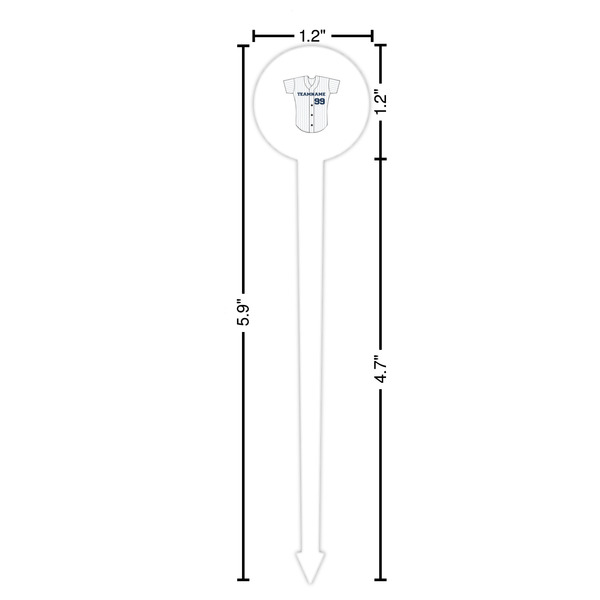 Baseball Jersey White Plastic 6" Food Pick - Round - Dimensions