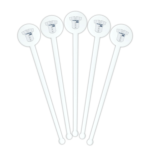 Baseball Jersey White Plastic 7" Stir Stick - Round - Fan View