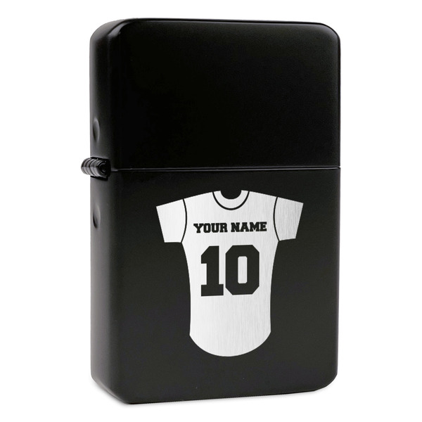 Custom Baseball Jersey Windproof Lighter - Black - Double Sided & Lid Engraved (Personalized)