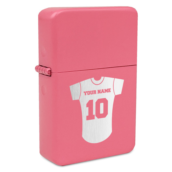 Custom Baseball Jersey Windproof Lighter - Pink - Double Sided & Lid Engraved (Personalized)