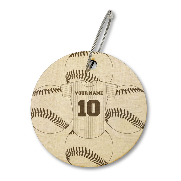 Custom Baseball Jersey Wood Luggage Tag - Round (Personalized)
