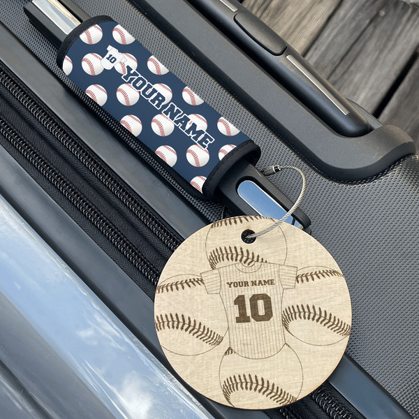 Baseball Jersey Wood Luggage Tags - Round - Lifestyle