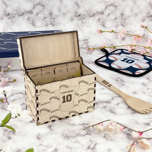 Baseball Jersey Wood Recipe Boxes - Lifestyle