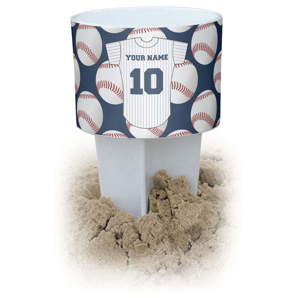 Custom Baseball Jersey White Beach Spiker Drink Holder (Personalized)