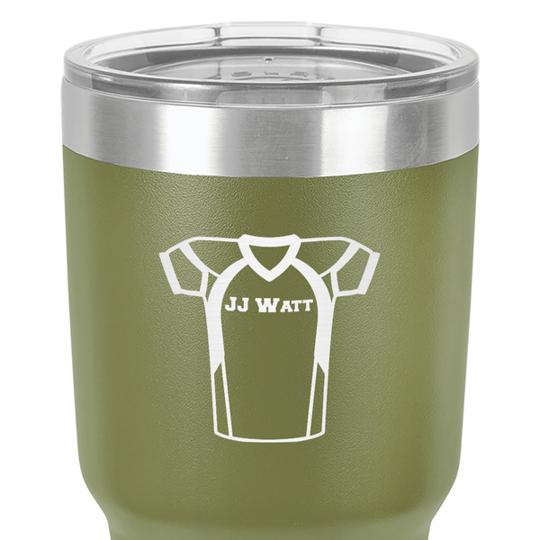 Football Jersey 30 oz Stainless Steel Ringneck Tumbler - Olive - Close Up