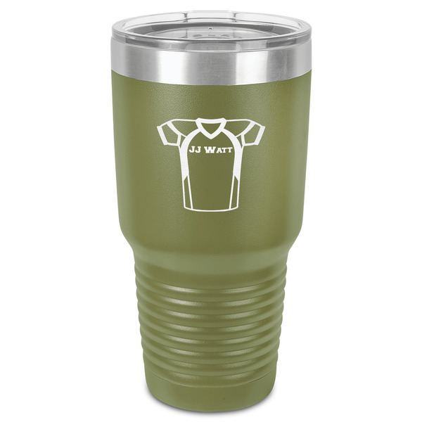 Custom Football Jersey 30 oz Stainless Steel Tumbler - Olive - Single-Sided (Personalized)