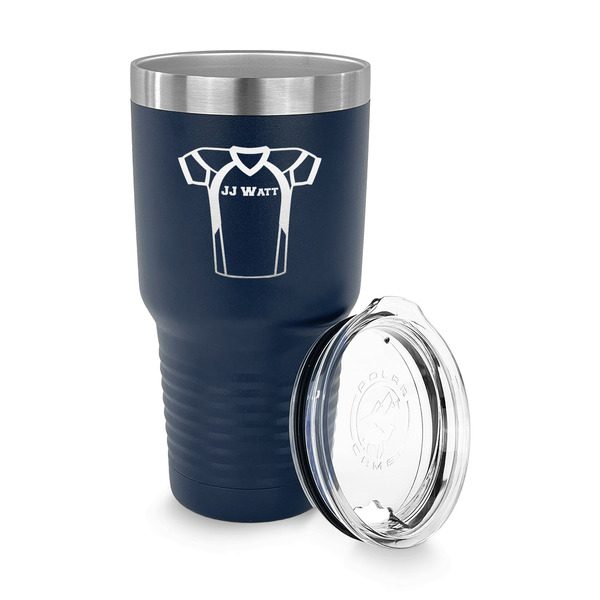 Football Jersey 30 oz Stainless Steel Ringneck Tumblers - Navy - LID OFF