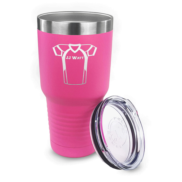 Football Jersey 30 oz Stainless Steel Ringneck Tumblers - Pink - LID OFF
