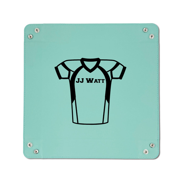 Football Jersey 6" x 6" Teal Leatherette Snap Up Tray - APPROVAL
