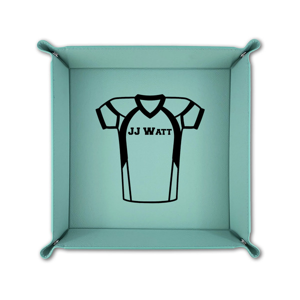 Football Jersey 6" x 6" Teal Leatherette Snap Up Tray - FOLDED UP