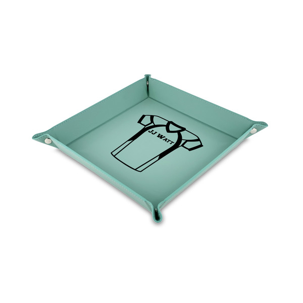 Custom Football Jersey Faux Leather Dice Tray - 6" x 6" - Teal (Personalized)