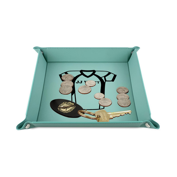 Football Jersey 6" x 6" Teal Leatherette Snap Up Tray - STYLED