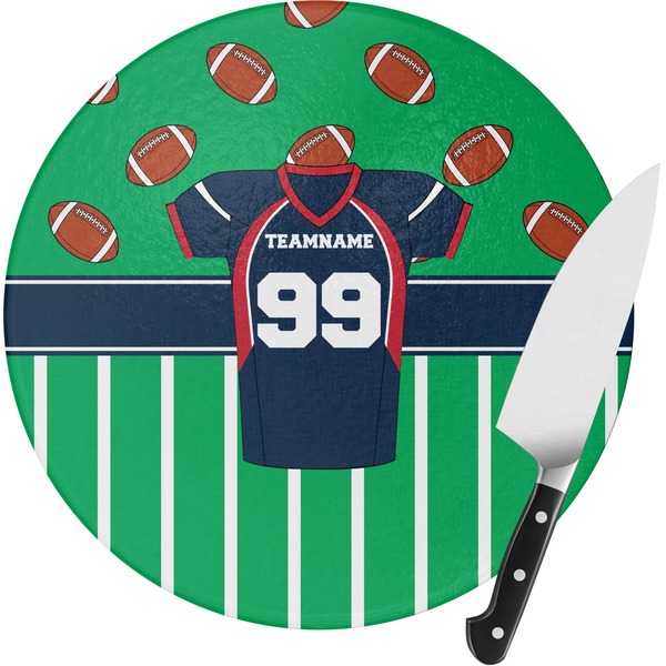Custom Football Jersey Round Glass Cutting Board - Small (Personalized)