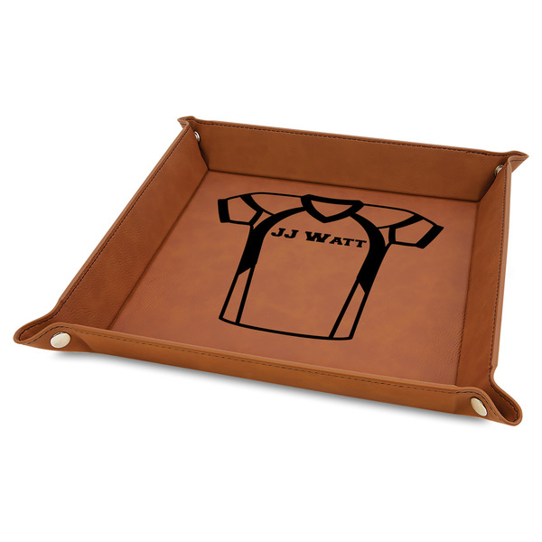 Custom Football Jersey Faux Leather Dice Tray - 9" x 9" - Rawhide (Personalized)