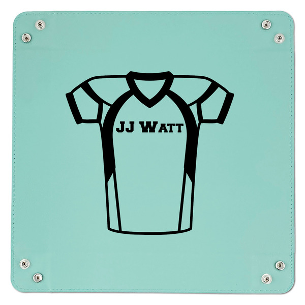 Football Jersey 9" x 9" Teal Leatherette Snap Up Tray - APPROVAL