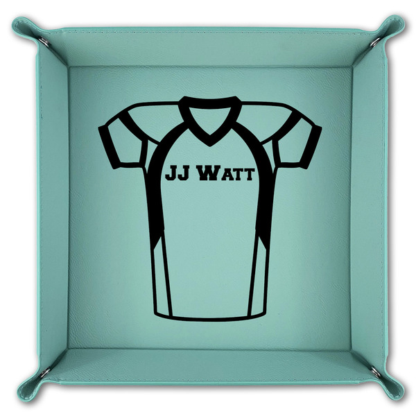 Football Jersey 9" x 9" Teal Leatherette Snap Up Tray - FOLDED
