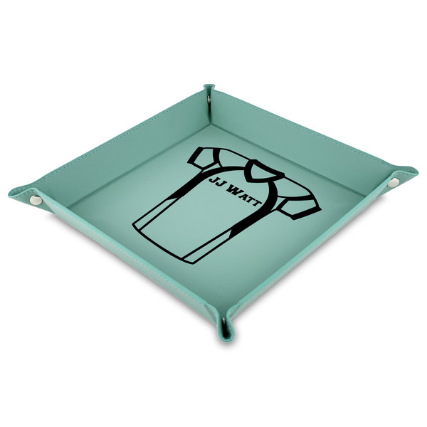 Custom Football Jersey Faux Leather Dice Tray - 9" x 9"  - Teal (Personalized)