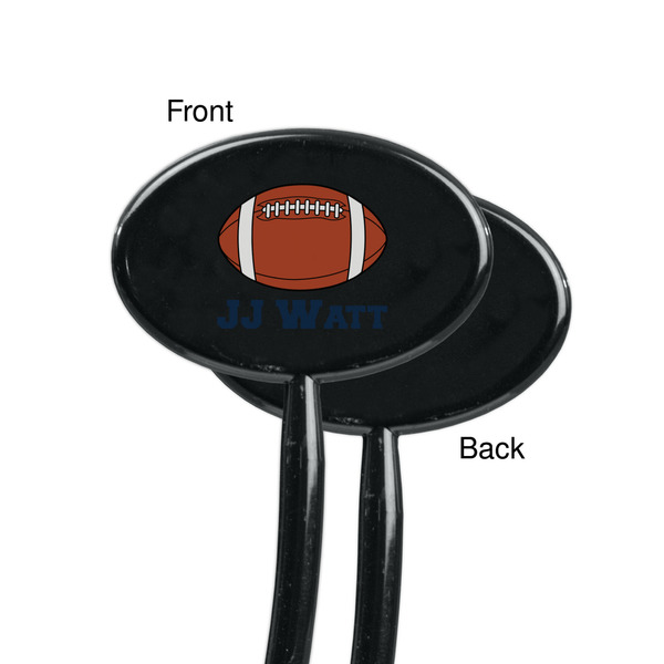 Football Jersey Black Plastic 7" Stir Stick - Single Sided - Oval - Front & Back