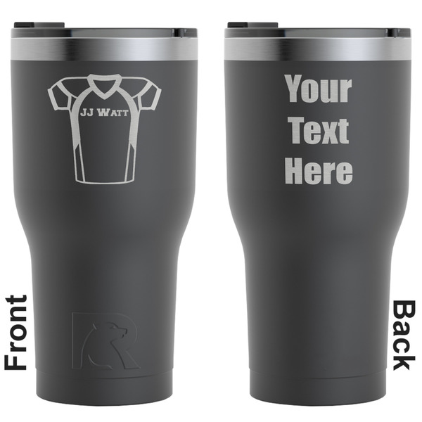 Custom Football Jersey RTIC Tumbler - Black - Engraved Front & Back (Personalized)