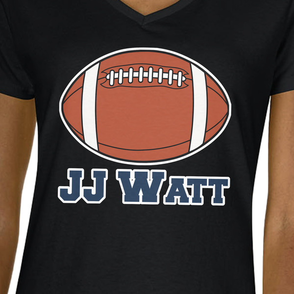 Football Jersey Black V-Neck T-Shirt on Model - CloseUp