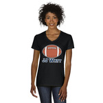 Football Jersey Women's V-Neck T-Shirt - Black (Personalized)