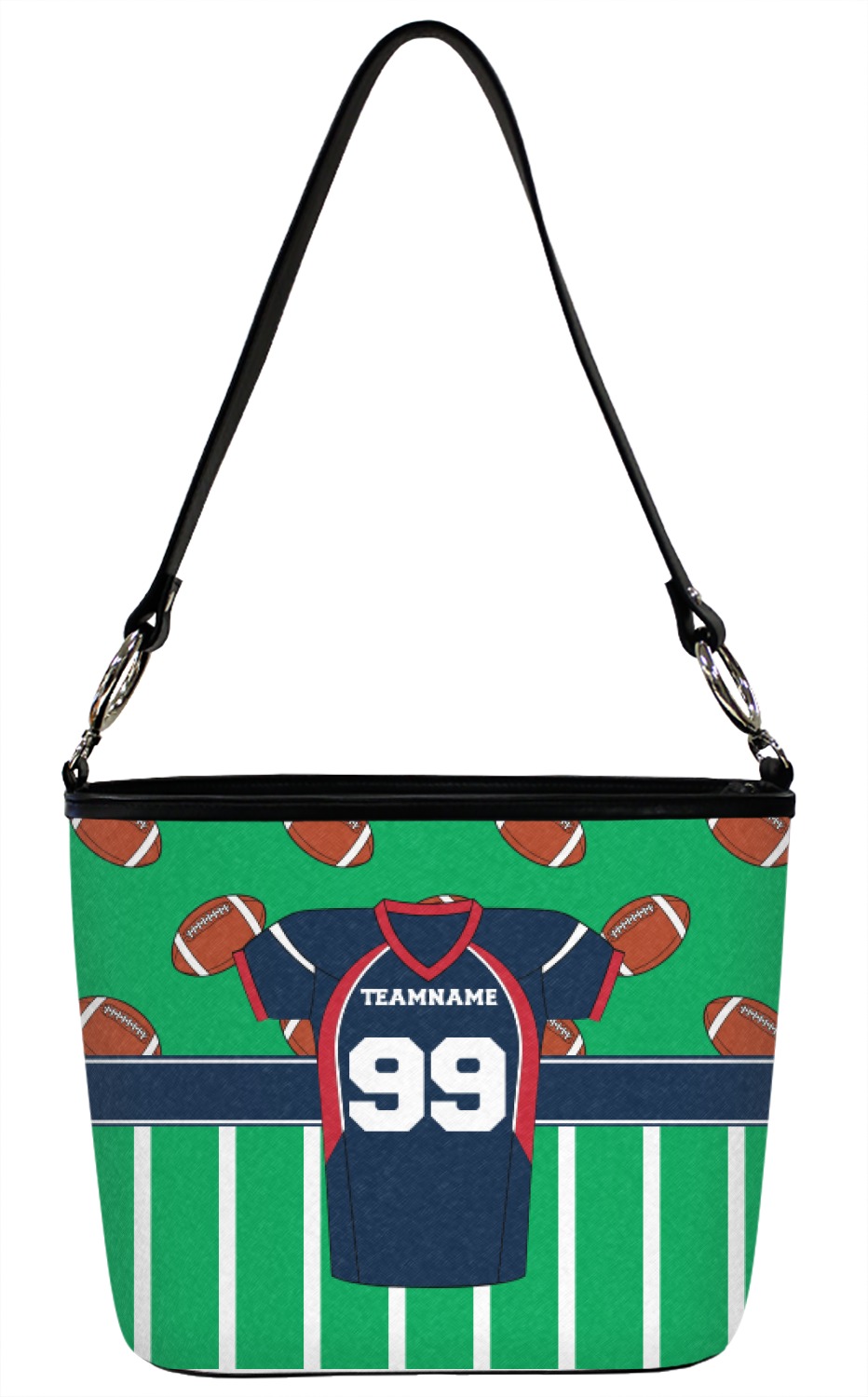 Regular Personalized Front & Back Football Bucket Bag w/Genuine Leather Trim