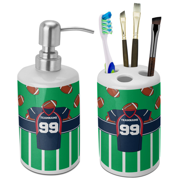 Custom Football Jersey Ceramic Bathroom Accessories Set (Personalized)