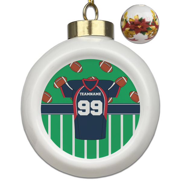 Custom Football Jersey Ceramic Ball Ornaments - Poinsettia Garland (Personalized)