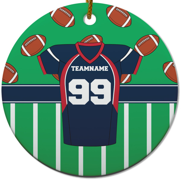 Custom Football Jersey Round Ceramic Ornament w/ Name and Number