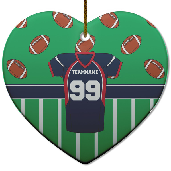 Custom Football Jersey Heart Ceramic Ornament w/ Name and Number