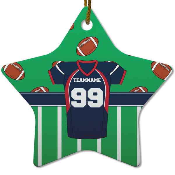 Custom Football Jersey Star Ceramic Ornament w/ Name and Number