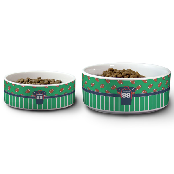 Football Jersey Ceramic Dog Bowls - Size Comparison