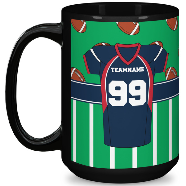 Custom Football Jersey 15 Oz Coffee Mug - Black (Personalized)