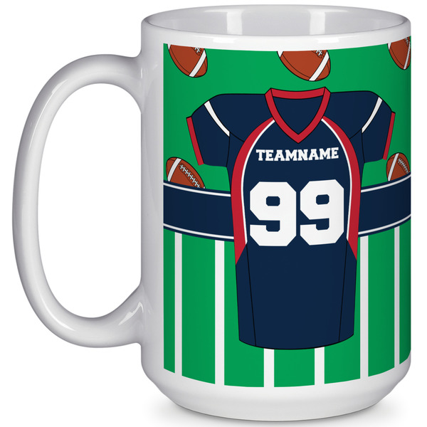 Custom Football Jersey 15 Oz Coffee Mug - White (Personalized)