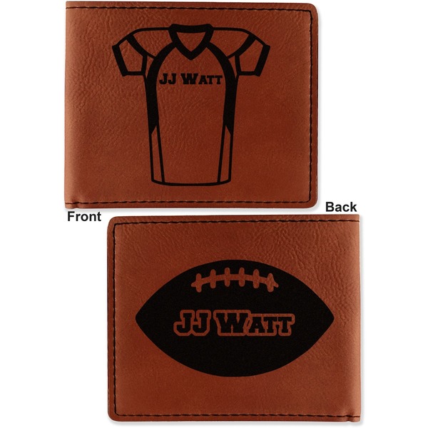 Football Jersey Cognac Leatherette Bifold Wallets - Front and Back