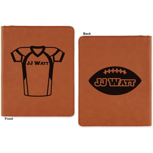 Football Jersey Cognac Leatherette Zipper Portfolios with Notepad - Double Sided - Apvl