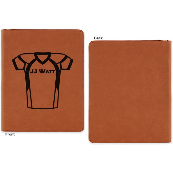 Football Jersey Cognac Leatherette Zipper Portfolios with Notepad - Single Sided - Apvl