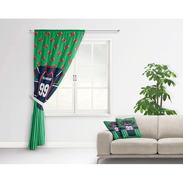 Football Jersey Curtain With Window and Rod - in Room Matching Pillow