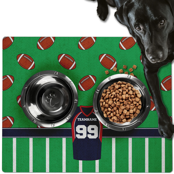 Custom Football Jersey Dog Food Mat - Large w/ Name and Number