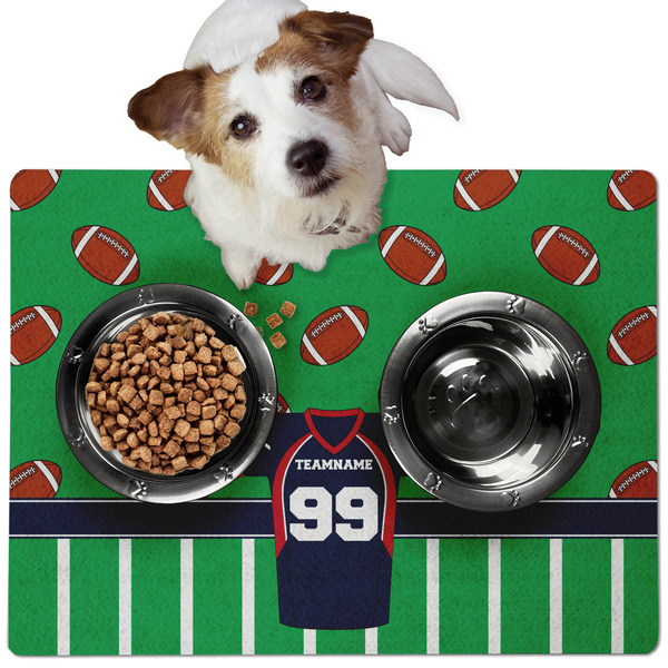 Custom Football Jersey Dog Food Mat - Medium w/ Name and Number