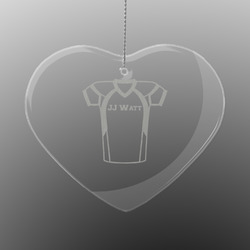 Football Jersey Engraved Glass Ornament - Heart (Personalized)
