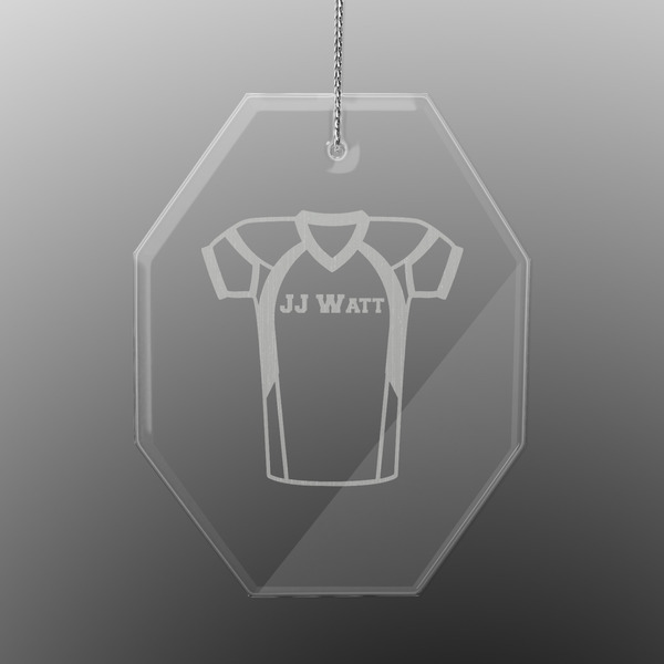 Custom Football Jersey Engraved Glass Ornament - Octagon (Personalized)
