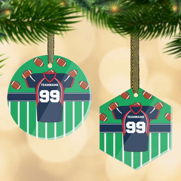 Custom Football Jersey Flat Glass Ornament w/ Name and Number