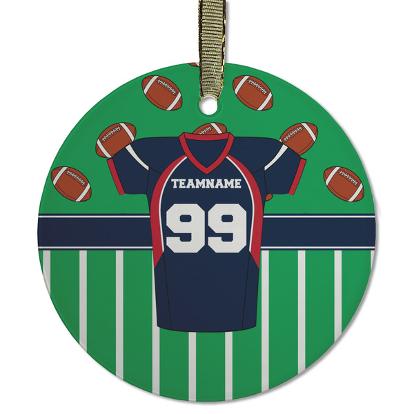 Custom Football Jersey Flat Glass Ornament - Round w/ Name and Number