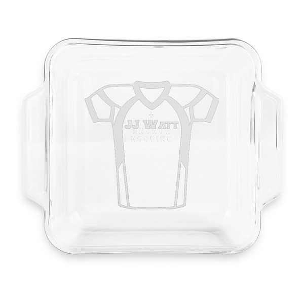 Custom Football Jersey Glass Cake Dish with Truefit Lid - 8in x 8in (Personalized)