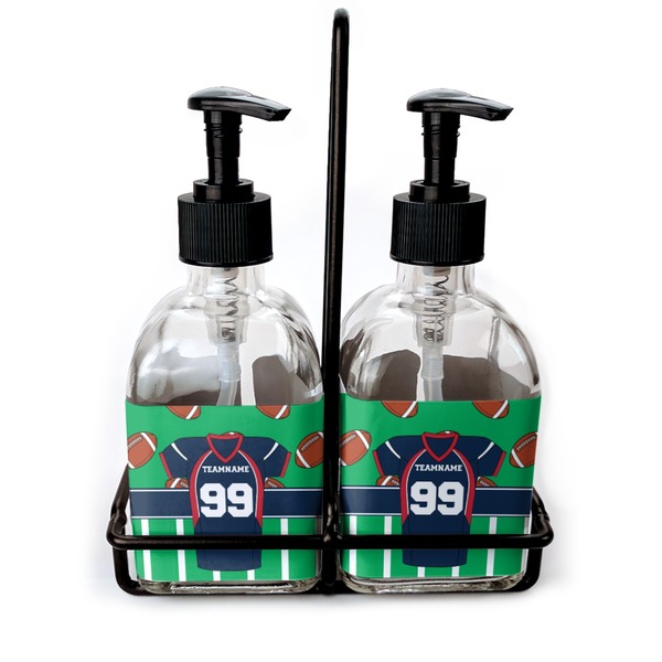 Custom Football Jersey Glass Soap & Lotion Bottle Set (Personalized)