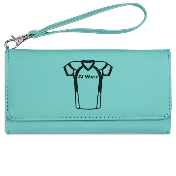 Custom Football Jersey Ladies Leatherette Wallet - Laser Engraved- Teal (Personalized)